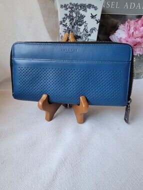 *SALE* Coach Blue Perforated Leather Zip Wallet